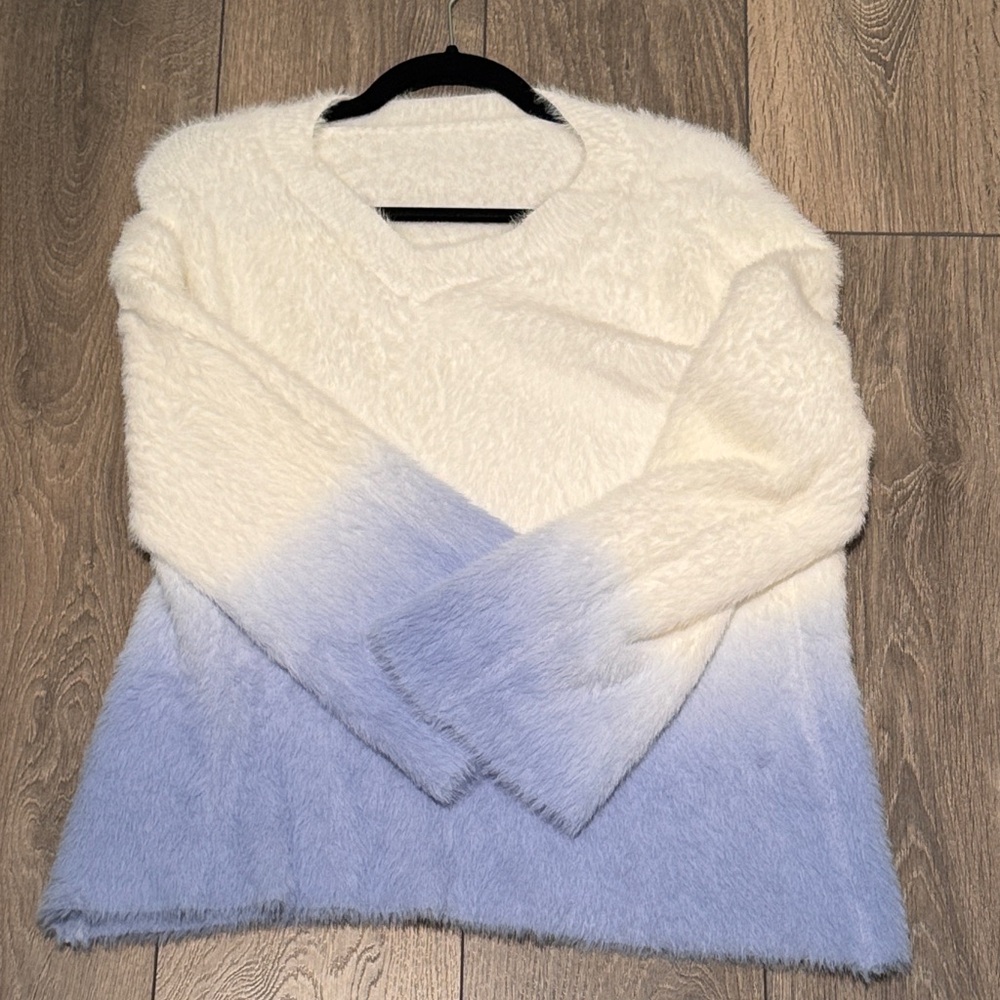 Cozy White and Blue Gradient Sweater